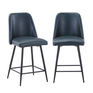Jofran,Mid-Century Modern Faux Leather Upholstered Counter Height Barstool (Set of 2) - 1 of 4