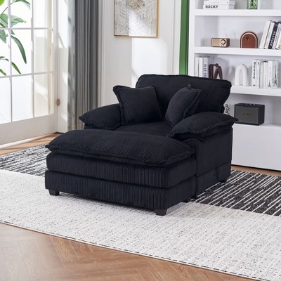NicBex 56.3 Inch Modern Corduroy Single Sofa with 2 Toss Pillows and A Ottoman, Comfy Sofa- Deep Seat Couch for Living Room