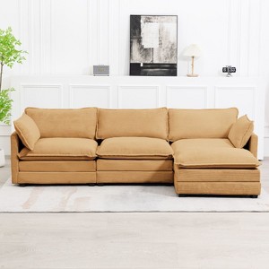Hyleory 112 in. W 4-Piece Modern Corduroy Fabric Sectional Sofa Couch with Ottoman - 1 of 4