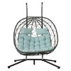 Coolbibila 2 Person Patio PE Wicker Hanging Swing Basket Egg Chair with Stand,Outdoor Indoor Garden Cushion Hammock Egg Chair for Bedroom - 3 of 4