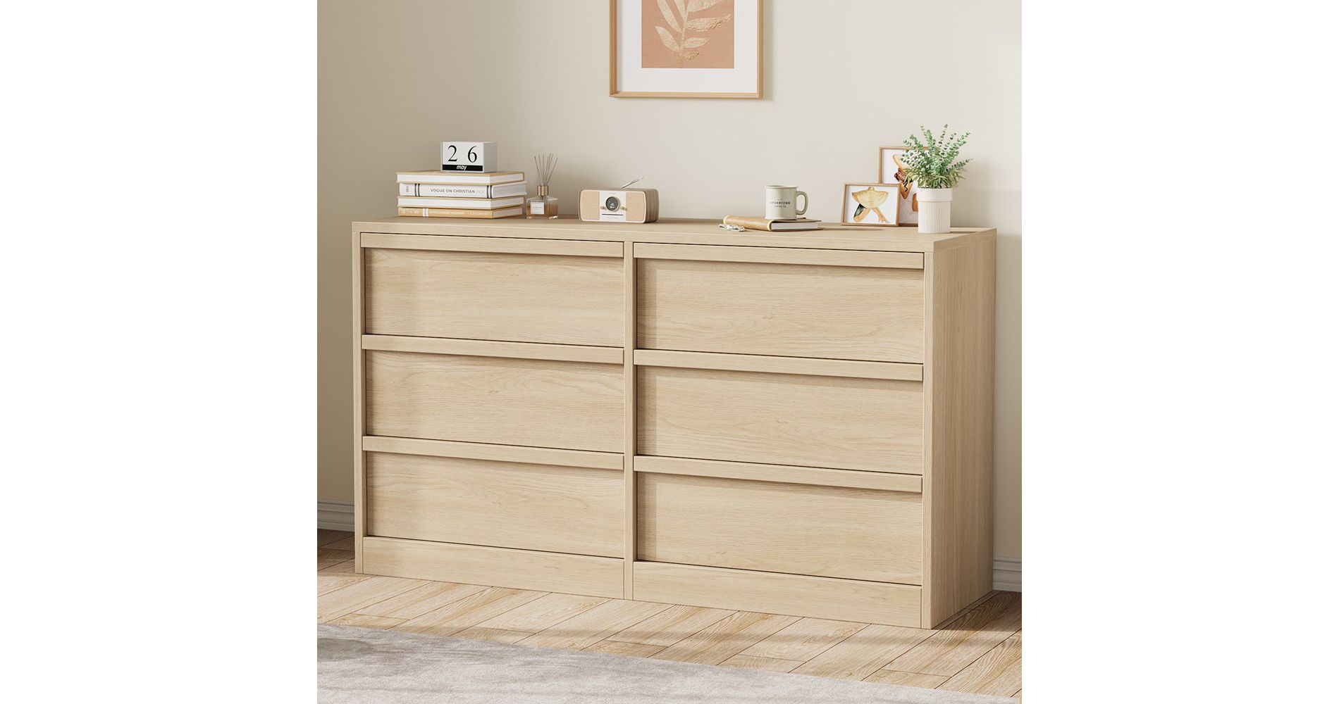 Whizmax 6 Drawer Dresser for Bedroom, Wooden Double Dresser Organizer with Storage, Modern Chest of Drawers for Bedroom, Living Room, Nursery