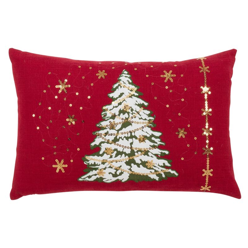 Saro Lifestyle LED Lights Christmas Tree Down Filled Pillow, 1 of 5
