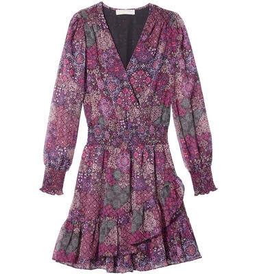 Michael Kors Womens Patchwork Ruffled Dress