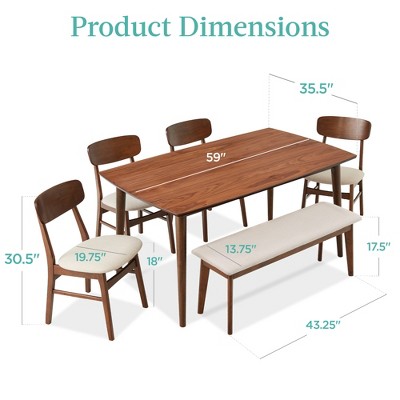 Walnut and Cream Mid-Century Modern 6-Piece Dining Set
