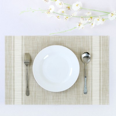 Unique Bargains Woven Anti-slip Heat Resistant PVC Placemat 18" x 12" White Beige 6 Pcs