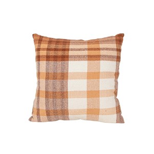 14x14 Inch Hand Woven Plaid Throw Pillow Rust Cotton With Polyester Fill by Foreside Home & Garden - 1 of 4