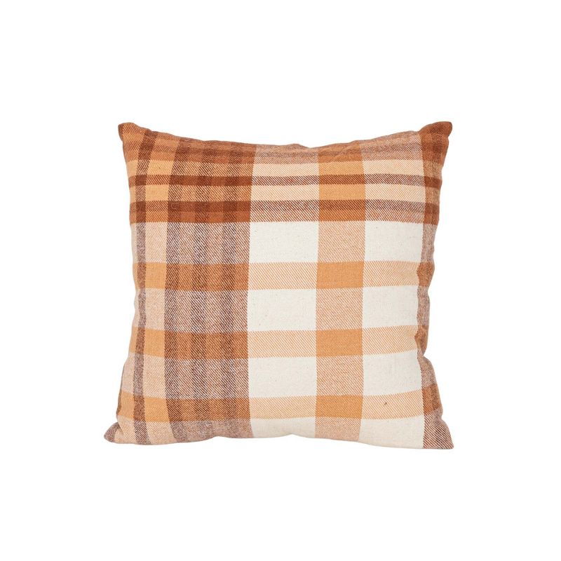 14x14 Inch Hand Woven Plaid Throw Pillow Rust Cotton With Polyester Fill by Foreside Home & Garden, 1 of 8