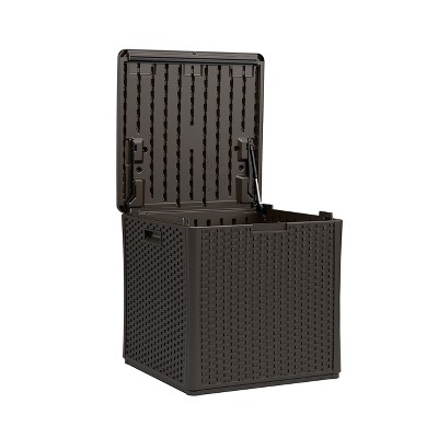 Large Brown Wicker 60-Gal Lockable Deck Storage Cube
