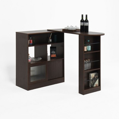Lirago,31.49"D * 15.74"W * 39.37"H,Walnut Modern Bar Cabinet with Glass Doors, Multi-Functional Storage for Dining/Living Room