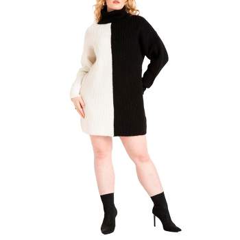 ELOQUII Women's Plus Size Turtle Neck Tunic Sweater Dress
