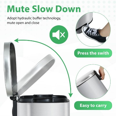 Brushed Stainless Steel 8 Gallon Step Trash Can with Soft-Close Lid