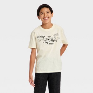 Boys' NASA Short Sleeve Oversized Front and Back Graphic T-Shirt - Cream - 1 of 4
