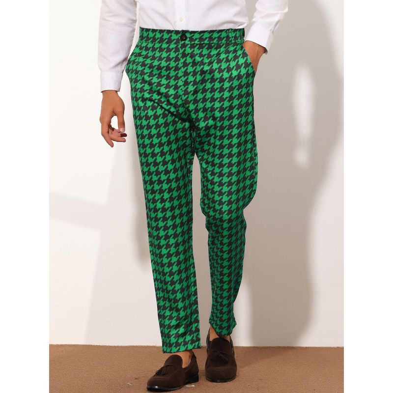 Lars Amadeus Men's Big and Tall Regular Fit Houndstooth Plaid Trousers, 2 of 6