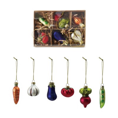 Storied Home 6-Piece Glass Vegetable Ornaments with Glitter, Multicolor