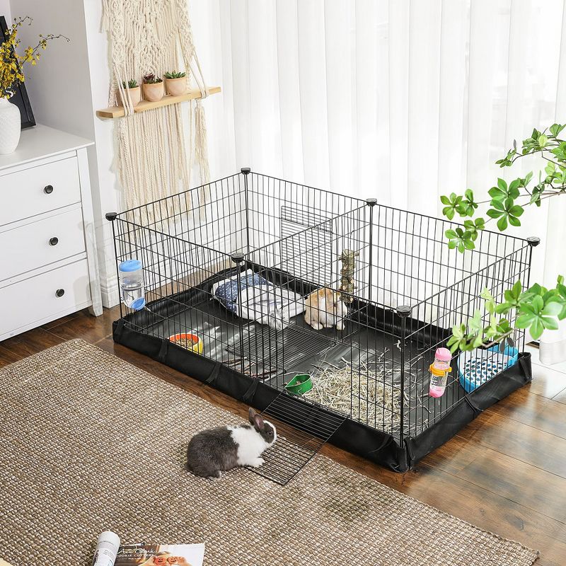 SONGMICS Guinea Pig Cages, Metal Grid Small Animal Playpen with Waterproof Washable Liner, 48.4 x 24.8 x 18.1 Inches, Black, 2 of 5