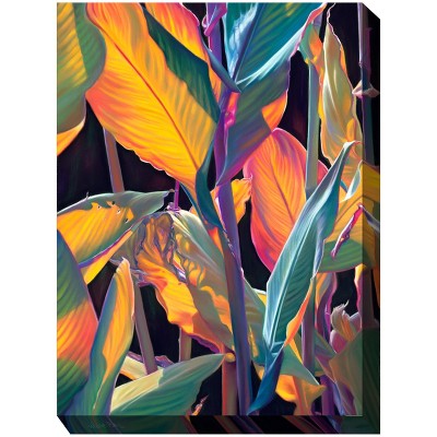 Cottage Garden West of The Wind Tropicana Teal, Orange, Black 30 x 40 Inch Waterproof Gallery Wrapped Canvas, Outdoor Garden, Yard, Patio All Weather