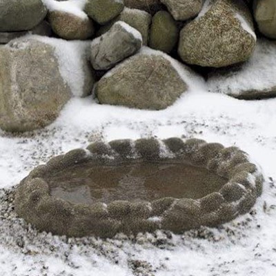 Gray Sand Coated Heated Outdoor Birdbath with Hidden Electrical Connection