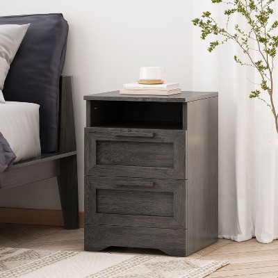 NicBex 2 Drawer Nightstand,Faux Wood Bedside Table with Open Shelf for Bedroom,Living Room