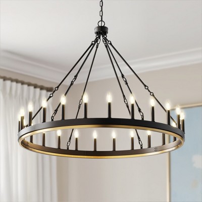 YANSUN KD Style Wagon Wheel Chandelier, 24-Head, Single Tier, Non-Integrated Light Source, No Bulbs Included, Black and Gold Finish, E12 Base Gold