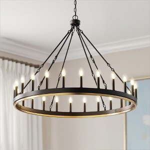 YANSUN KD Style Wagon Wheel Chandelier, 24-Head, Single Tier, Non-Integrated Light Source, No Bulbs Included, Black and Gold Finish, E12 Base Gold - 1 of 1