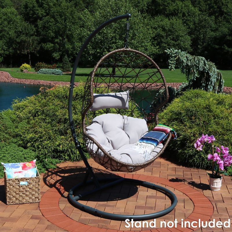 Sunnydaze Outdoor Resin Wicker Patio Danielle Hanging Basket Egg Chair Swing with Cushion and Headrest - 2pc, 5 of 10