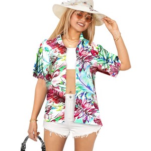 HAPPY BAY Women's Button Down Blouses Casual Summer Beach Party Short Sleeve Vacation Blouse Shirt Hawaii Dress Button Up Hawaiian Shirts - 1 of 4