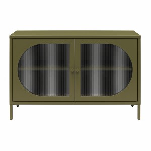 Spassway 39"W*25"H Metal Floor Storage Cabinet Freestanding Storage Unit Arched Fluted Glass Doors for Bathroom Living Room Kitchen - 1 of 4