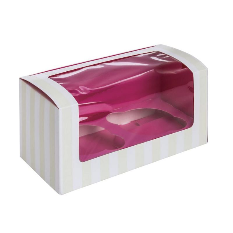 PacknWood 209BCKF2 Cupcake Boxes with Pink Window - Colored Box Cup Cake Carrier (6.8" x 3.3" x 3.3") (Case of 100), 1 of 3