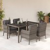 vidaXL 5 Piece Patio Dining Set – Gray Poly Rattan with Cushions, Tempered Glass Tabletop – Outdoor/Garden/Backyard Furniture - 2 of 4