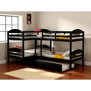 L-Shaped Twin Over Twin Bunk Bed with Trundle, Convertible Design, Solid Pine Wood Frame, White Finish - 1 of 4