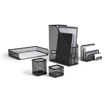 TRU RED 5 Piece Wire Mesh Organizer Set Matte Black TR57540-CC
