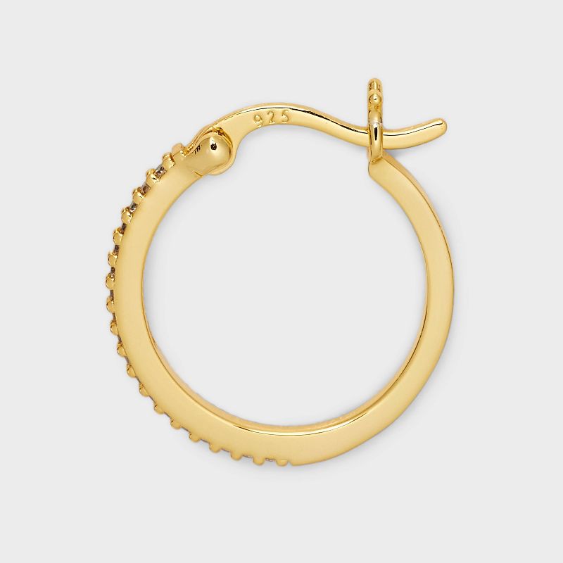 14k Gold Plated Brass Cubic Zirconia Pave Click Top Hoop Earrings - A New Day&#8482; Gold, 4 of 5