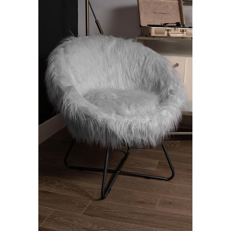 BirdRock Home Grey Faux Fur Papasan Chair with Black Legs, 5 of 7