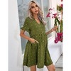 Womens Maternity Dress V Neck Lantern Sleeve Jacquard Dot Pocket Babydoll Baby Shower Dress - 4 of 4