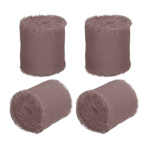 Unique Bargains DIY Crafts Party Gift Wrapping Fringe Chiffon Silk Ribbon 4 Rolls - 1 of 4