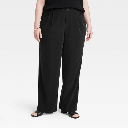 Women's High-Rise Relaxed Fit Baggy Wide Leg Trousers - A New Day™ Black 26