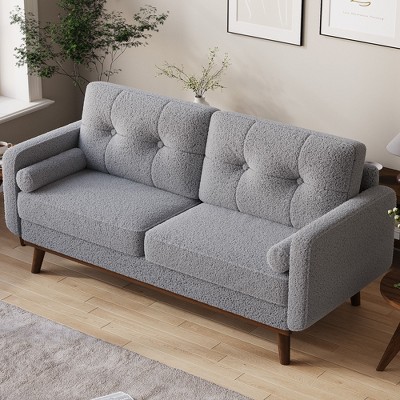 Garvee 65" Loveseat Sofa Couch, Boucle Upholstered Sofa with Wood Legs for Living Room, Bedroom, Office, Grey