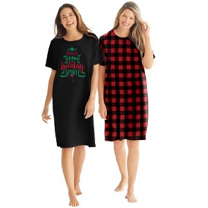 Dreams & Co. Women's Plus Size 2-Pack Short-Sleeve Sleepshirt - 1 of 4