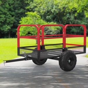 Heavy-Duty Garden Trailer, 1700lbs Steel ATV Trailer Tow Behind Dump Cart, Load Capacity 17 Cubic Feet, with Removable Sides and 2 Tires - 1 of 4