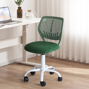 FurnitureR Desk Chair, Home Office Chair Armless with Padded Fabric Cushion and Plastic Mid Back Rolling Adjustable Swivel Computer Chair, Dark Green - 1 of 4