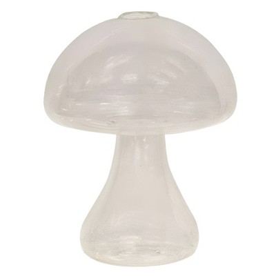 Slickblue 4" Glass Mushroom Vase, Small Stem Holder, Freestanding Decorative Accent, Clear Round Design