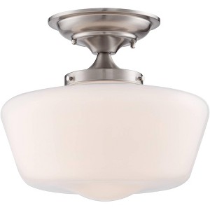Regency Hill Rustic Farmhouse Ceiling Light Semi Flush Mount Fixture 12" Wide Brushed Nickel Opal White Glass Shade for Bedroom Kitchen Living Room - 1 of 4
