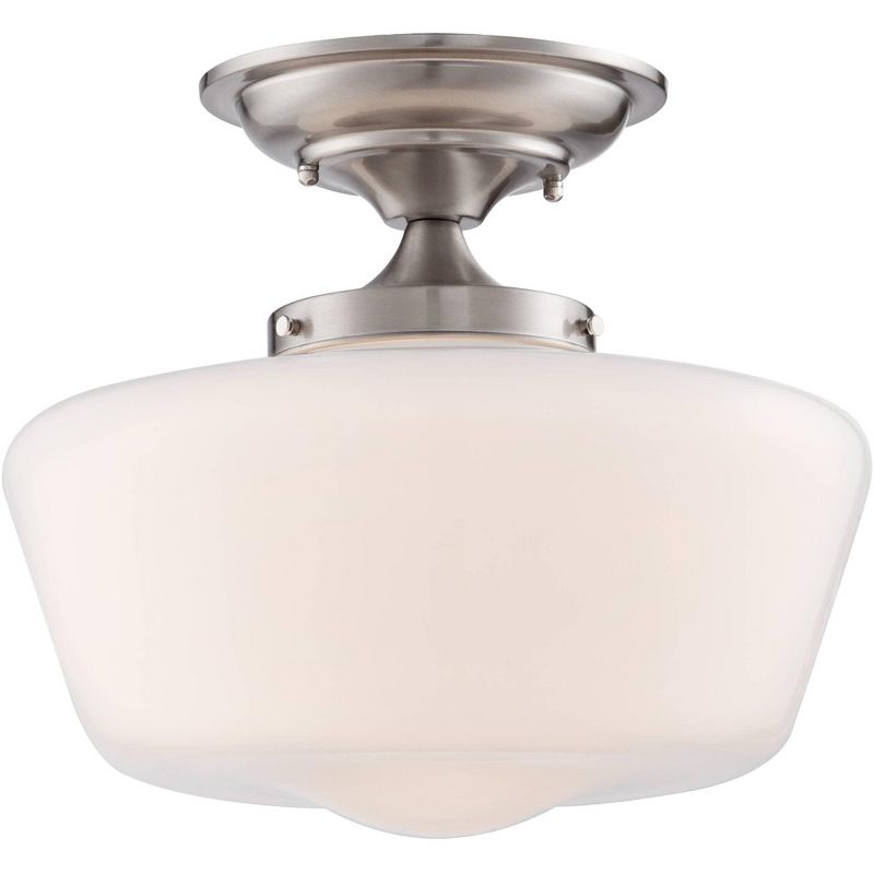 Regency Hill Rustic Farmhouse Ceiling Light Semi Flush Mount Fixture 12" Wide Brushed Nickel Opal White Glass Shade for Bedroom Kitchen Living Room, 1 of 9