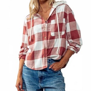 Women's Gingham Shacket With Hood - LOVE TREE - 1 of 3