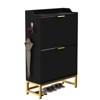 Shoe Cabinet with 2 Flip Drawers - Freestanding Fluted Shoe Storage Organizer with Metal Legs - 3 of 4