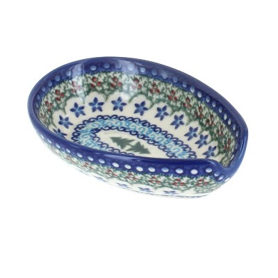 Blue Rose Polish Pottery Holiday Pine Small Spoon Rest