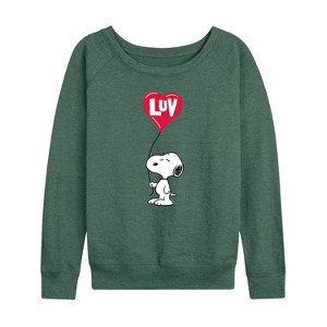 Women's - Peanuts - Snoopy Luv Lightweight French Terry Wide Neck Long Sleeve Shirt - 1 of 4