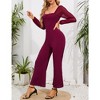 Women's High Waist Wide Leg Jumpsuit Square Neck Off Shoulder Lantern Long Sleeve Romper Outfits - 3 of 4