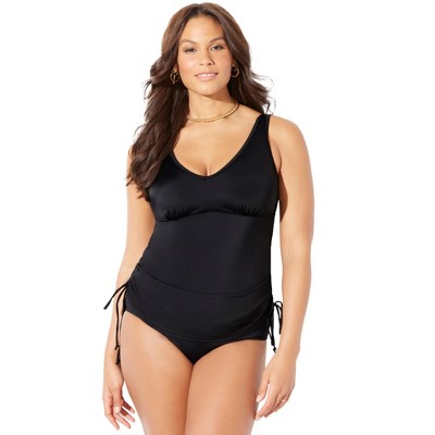 Swimsuits For All Women's Plus Size Bandeau Blouson Tankini Top, 24 - Black  : Target