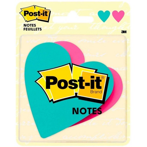 Post-it Heart Shaped Super Sticky Notes, 3 X 3 Inches, Assorted Colors, Pad  Of 75 Sheets, Pack Of 2 : Target